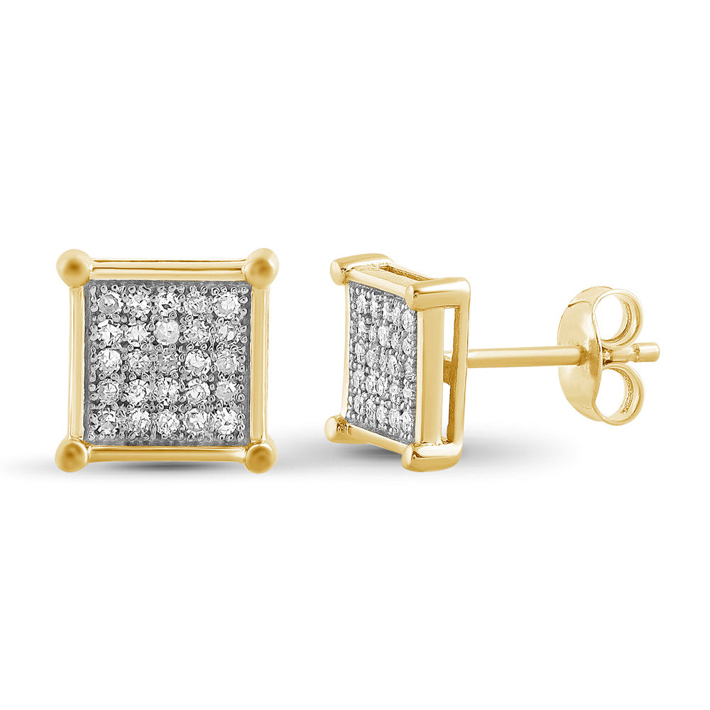 Diamond Square Gold-Plated Silver Earrings