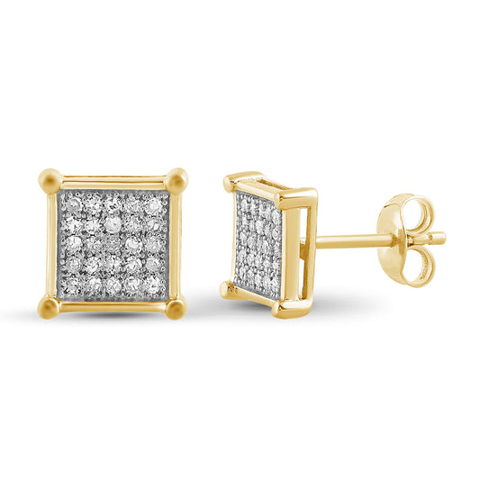 Diamond Square Gold-Plated Silver Earrings