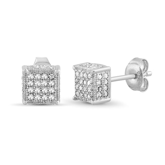 Diamond Square Milgrain Sterling Silver Earrings