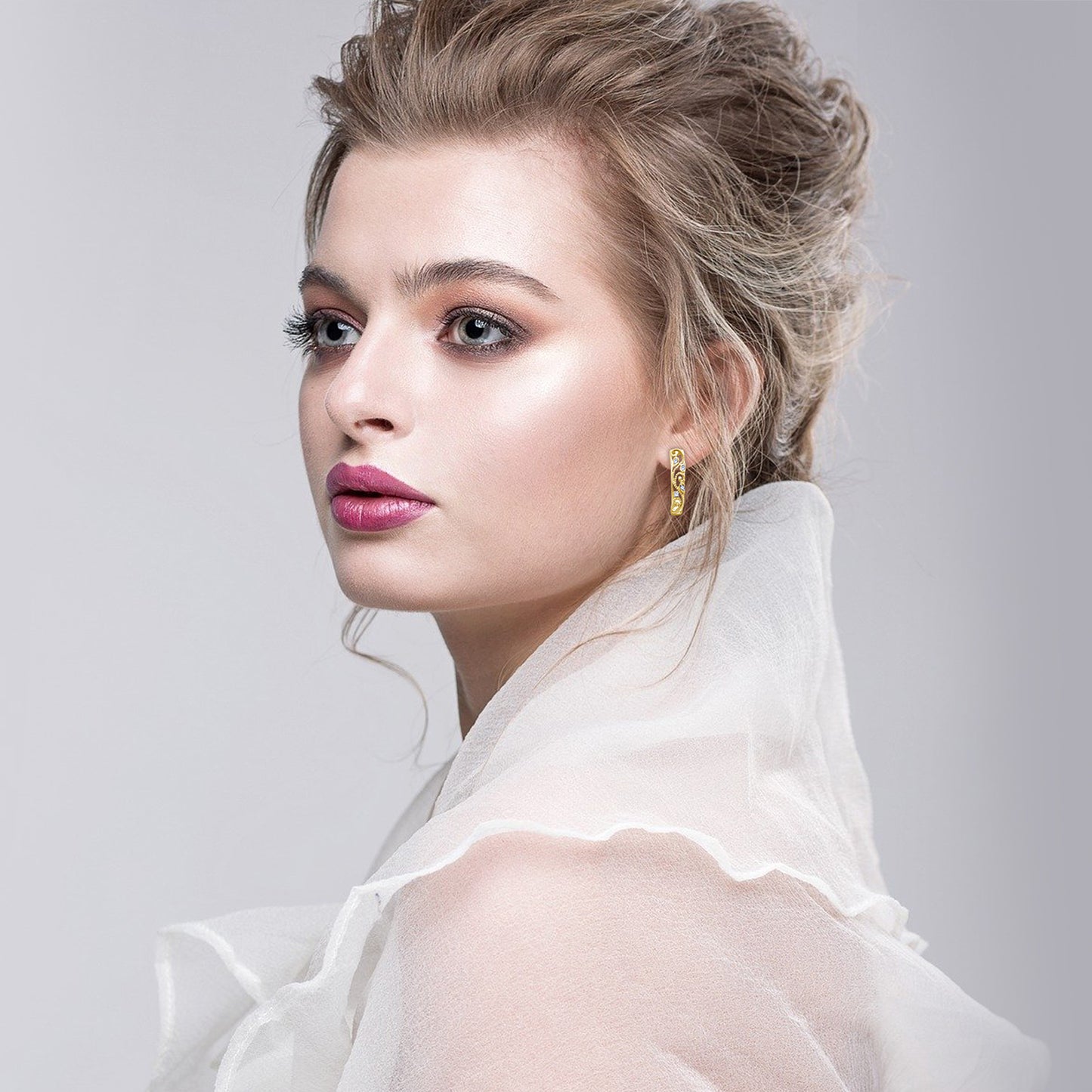 Diamond J Hoop Gold-Plated Silver Earrings