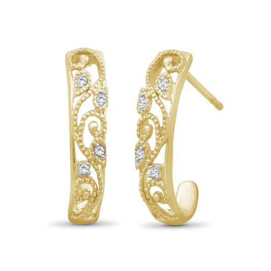 Diamond J Hoop Gold-Plated Silver Earrings