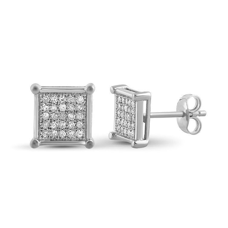 Diamond Square Sterling Silver Earrings